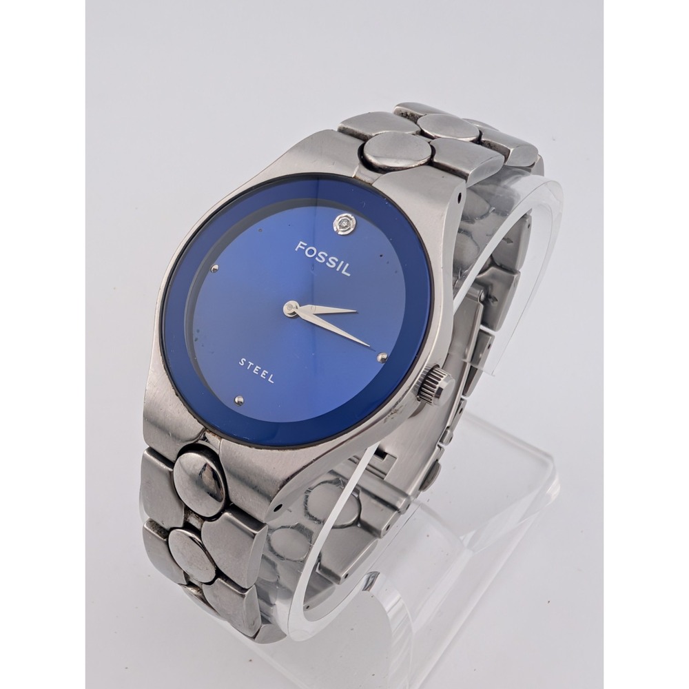 VTG Fossil Steel Watch FS-2710 Men 35mm Case 7.5" Silver Band- New Battery